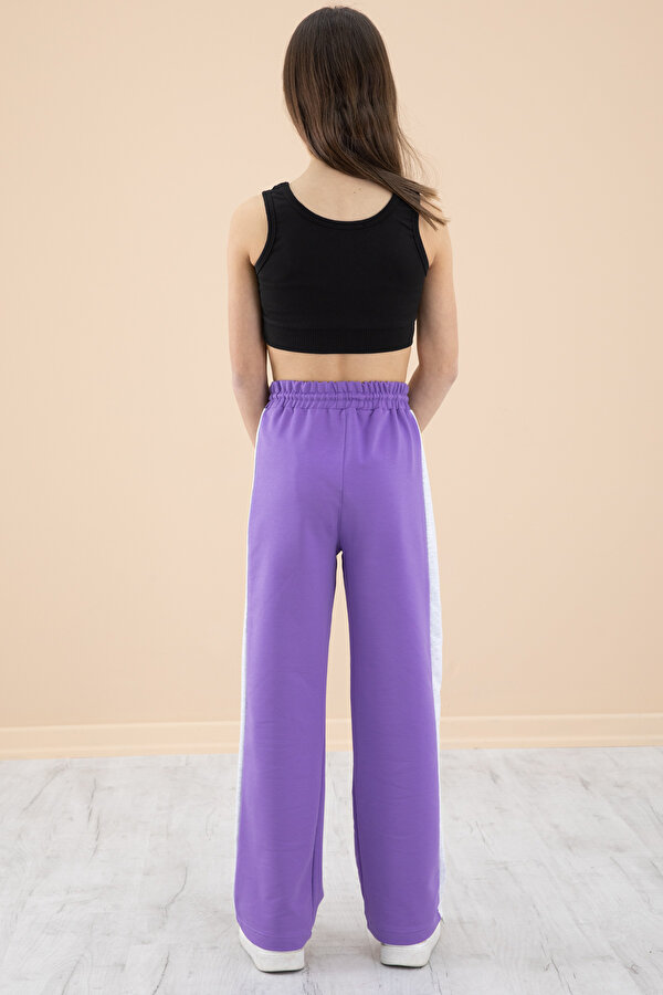 Cansın Mini Lila Garnili Geniş Paça Kız Çocuk Beli Lastikli Eşofman Altı 20192