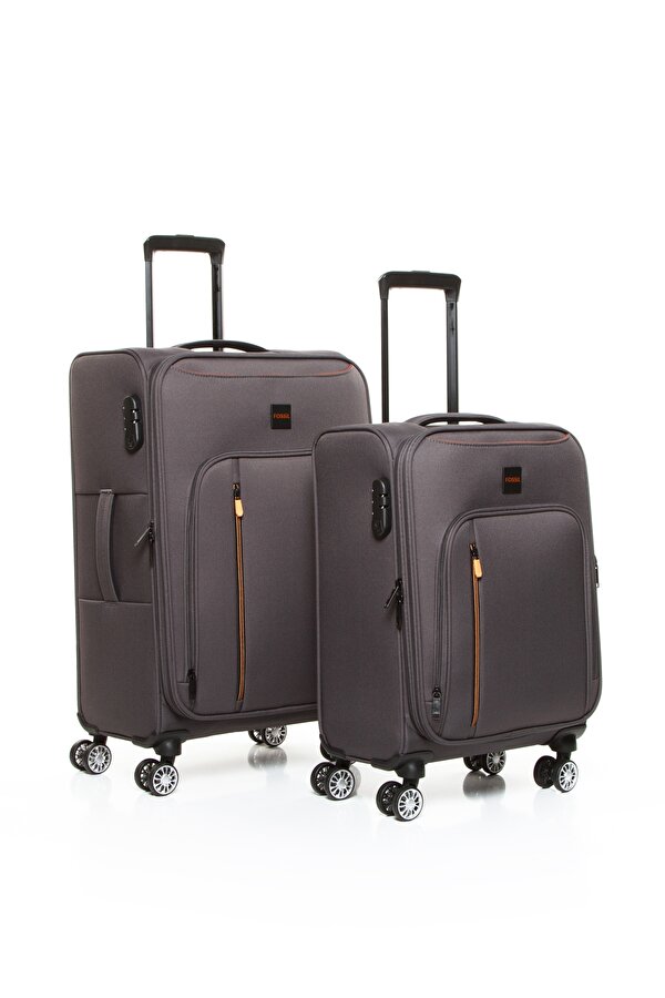 Fossil 032 2'li Orta+Küçük (Kabin) Ultra Light Hafif Lüx Kumaş Tekerlekli Valiz GRİ