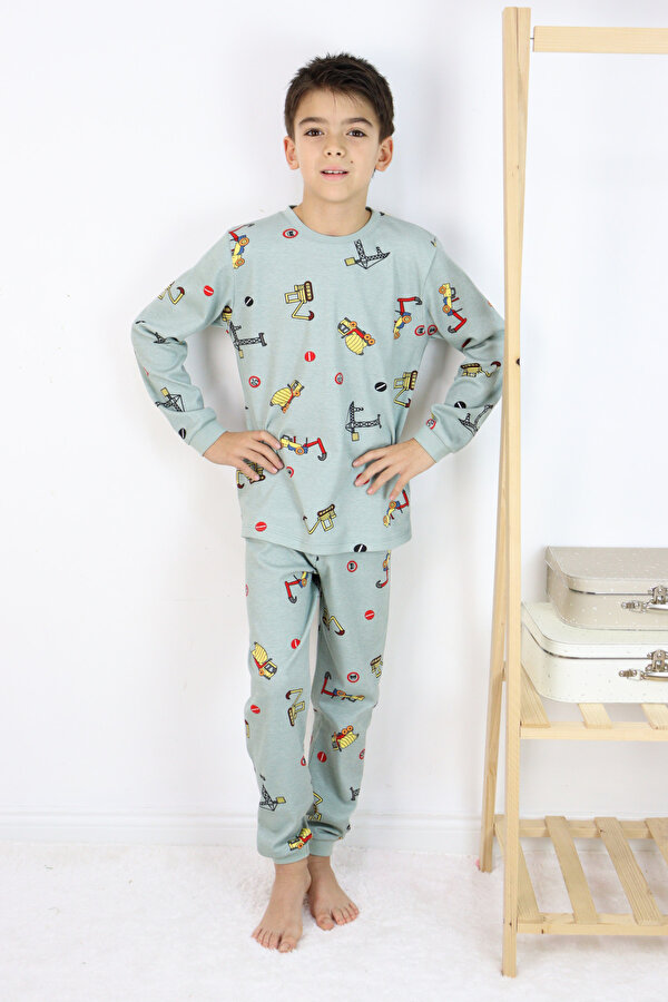 Harika Kids Erkek Çocuk Baskılı interlok Kumaş Uzun Kollu Pijama Takımı