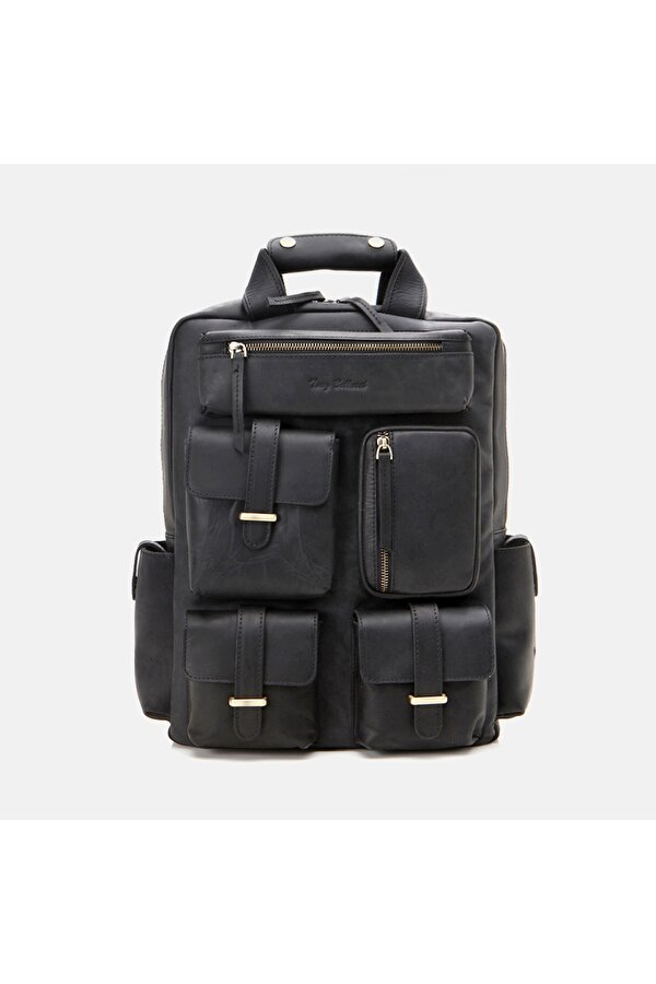 Hotiç Hakiki Deri Siyah Erkek Sırt Çantası