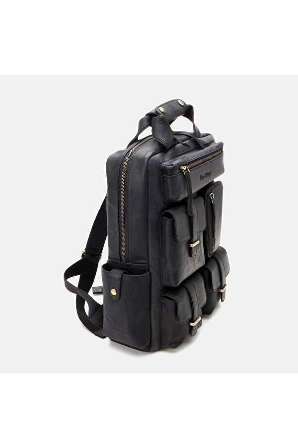 Hotiç Hakiki Deri Siyah Erkek Sırt Çantası