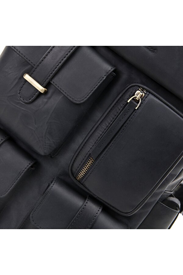 Hotiç Hakiki Deri Siyah Erkek Sırt Çantası