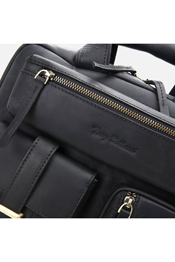 Hotiç Hakiki Deri Siyah Erkek Sırt Çantası