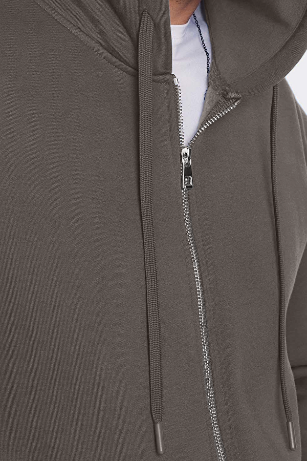 Tudors Unisex Relax Fit Rahat Kesim Pamuklu İçi Polarlı Çift Cepli Fermuarlı Gri Kapüşonlu Sweatshirt