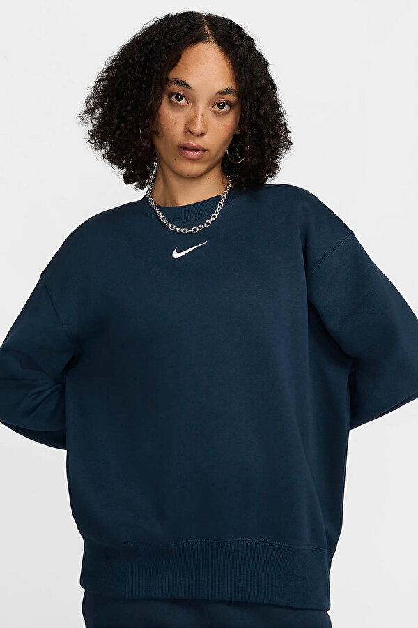 Nike W NSW PHNX FLC OS CREW Mavi Kadın Uzun Kol T-Shirt