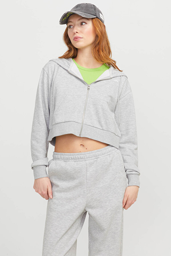 Jjxx JXALFA REG LS EVERY LOGO Gri Kadın Fermuarlı Sweatshirt