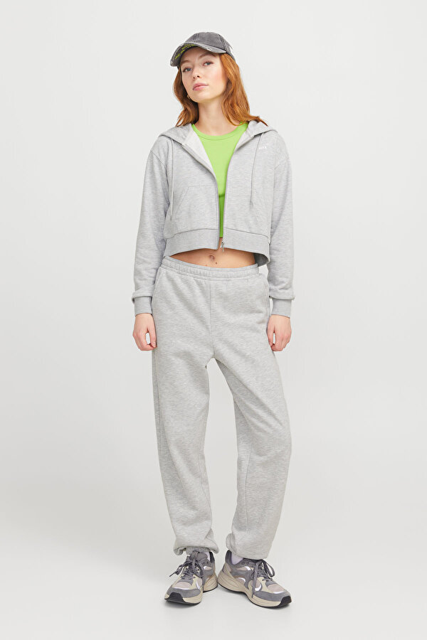 Jjxx JXALFA REG LS EVERY LOGO Gri Kadın Fermuarlı Sweatshirt