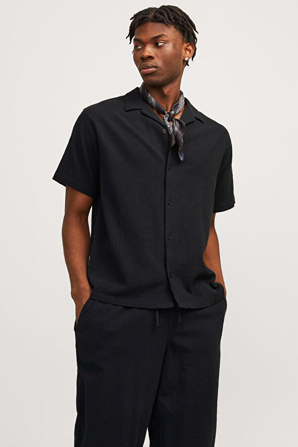 Jack & Jones JORLUKE CRINKLE RESORT Siyah Erkek Gömlek