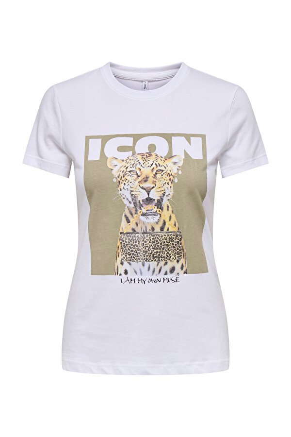 Only ONLVIBE LIFE S/S GLASSES Beyaz Kadın Kısa Kol T-Shirt