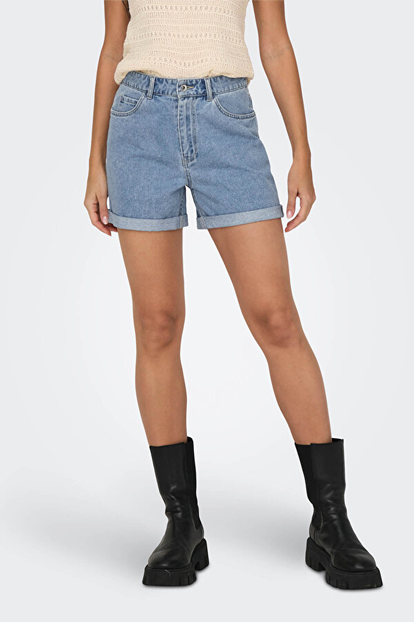 Only ONLVEGA HW MOM DNM SHORTS Mavi Kadın Şort