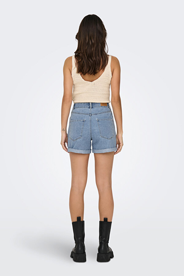 Only ONLVEGA HW MOM DNM SHORTS Mavi Kadın Şort