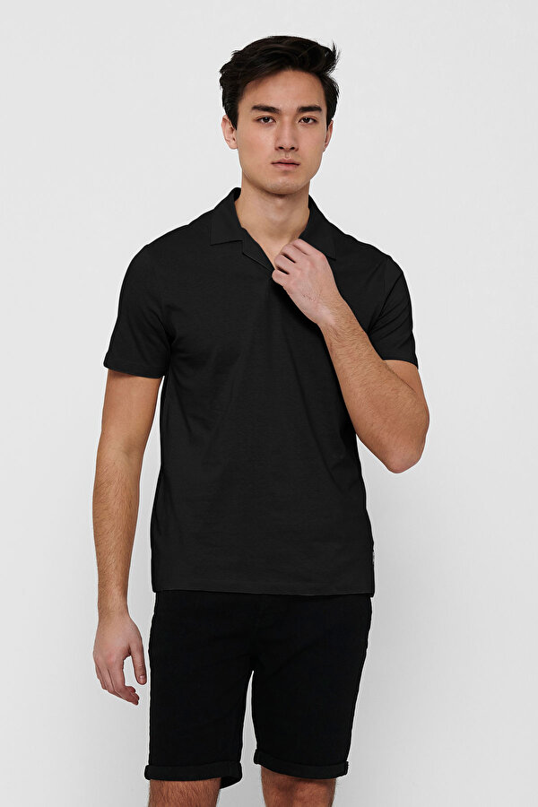 Only&Sons ONSABRAHAM REG SS RESORT Siyah Erkek Kısa Kol T-Shirt
