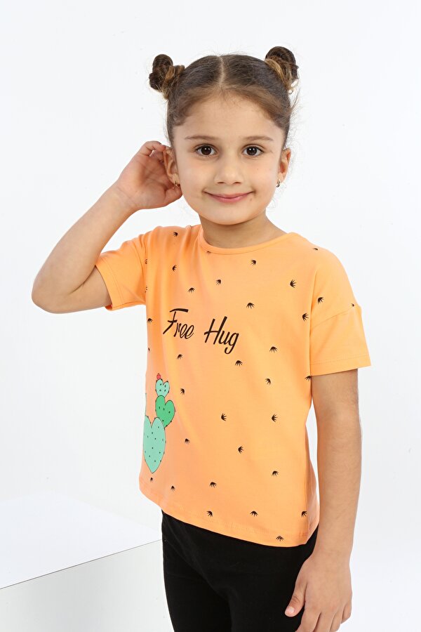 Toontoy Kids Toontoy Kız Çocuk Free Hug Kalpli Baskılı Tişört