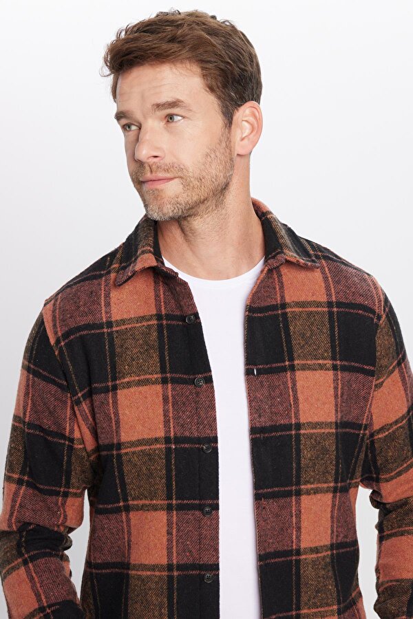 Tudors Erkek Slim Fit Dar Kesim Oduncu Kareli Kışlık Gömlek