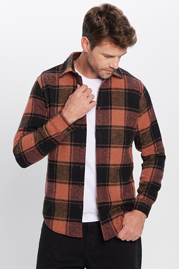 Tudors Erkek Slim Fit Dar Kesim Oduncu Kareli Kışlık Gömlek