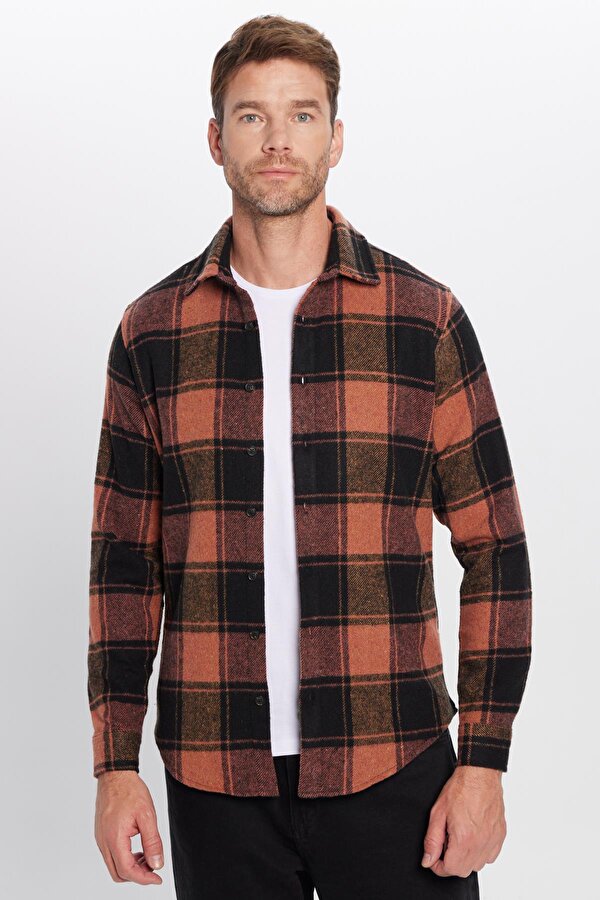 Tudors Erkek Slim Fit Dar Kesim Oduncu Kareli Kışlık Gömlek