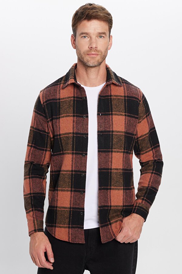 Tudors Erkek Slim Fit Dar Kesim Oduncu Kareli Kışlık Gömlek