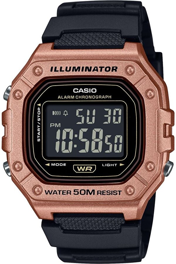 Casio W-218HM-5BVDF Sillikon Kordonlu 5 ATM Su Geçirmez Siyah Renk Erkek Kol Saati