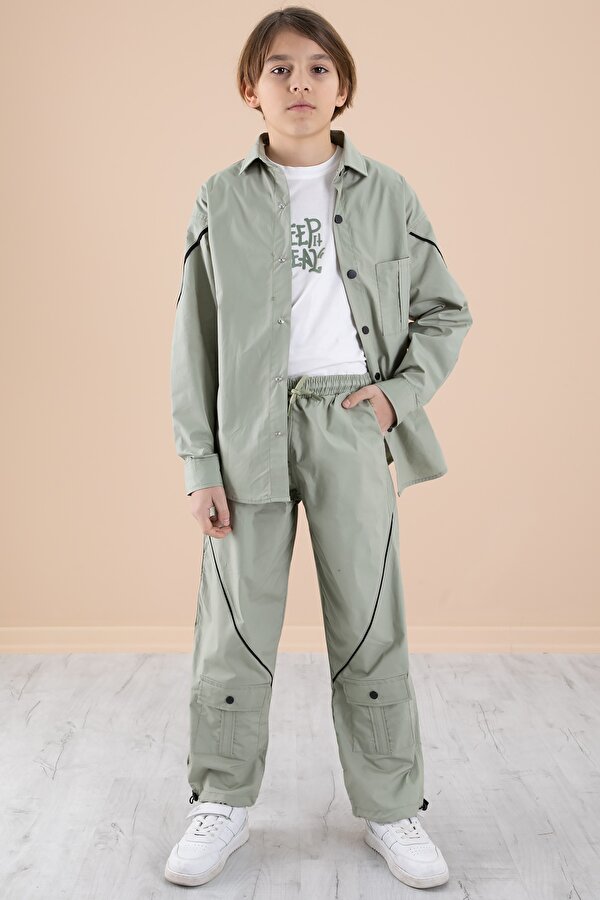 Cansın Mini Haki Erkek Çocuk 3'lü Takım Tişört Gömlek Pantolon 20231