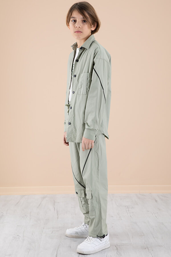 Cansın Mini Haki Erkek Çocuk 3'lü Takım Tişört Gömlek Pantolon 20231