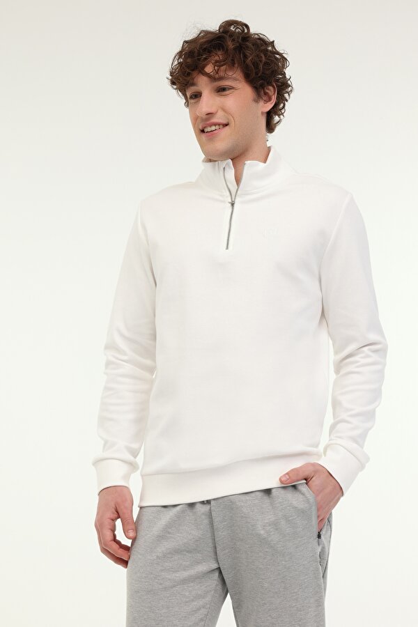 Lumberjack MB BS47 HZIP SW 5FX Ekru Erkek Sweatshirt