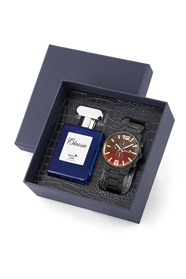 Polo Air Erkek Metal Kol Saati Ve Parfüm Seti Hediyelik Kutusunda Kombin Siyah Renk Pl-0949e1