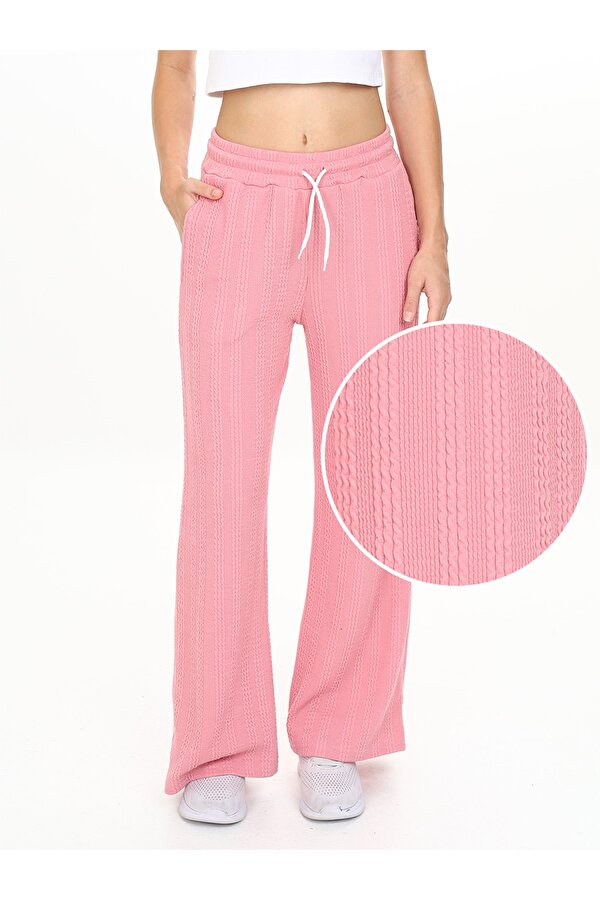 Denokids Kız Çocuk Geniş Paça Pembe Basic Eşofman Altı