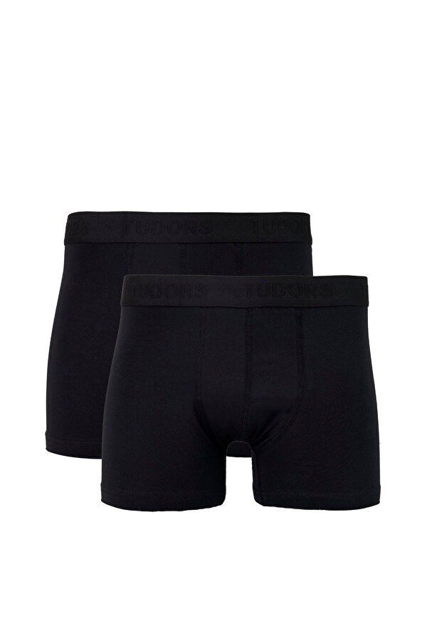 Tudors Erkek 2'li Pamuk Likralı Esnek Kumaş Siyah Boxer