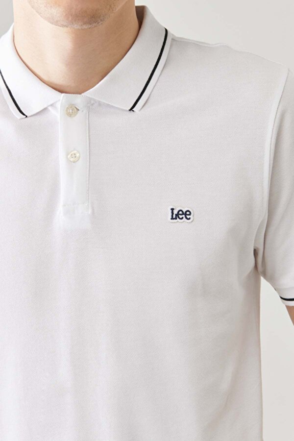 Lee SS Kısa Kollu Pique Po Beyaz Erkek Kısa Kol T-Shirt