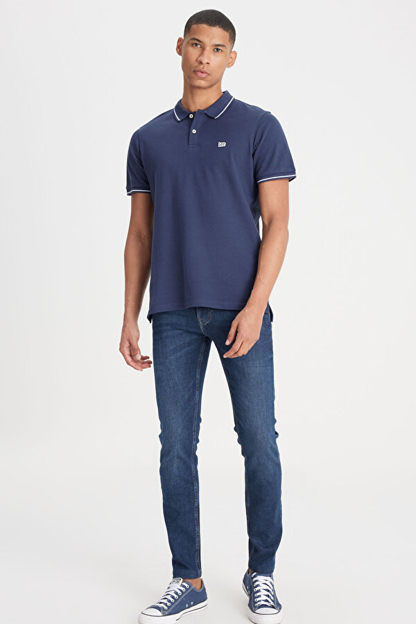 Lee SS Kısa Kollu Pique Po Lacivert Erkek Kısa Kol T-Shirt
