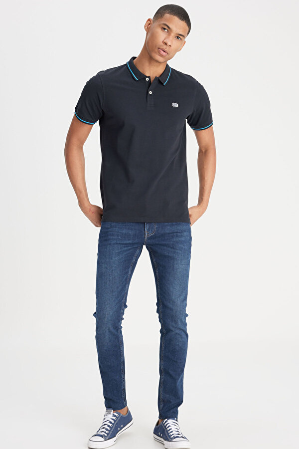 Lee SS Kısa Kollu Pique Po Siyah Erkek Kısa Kol T-Shirt