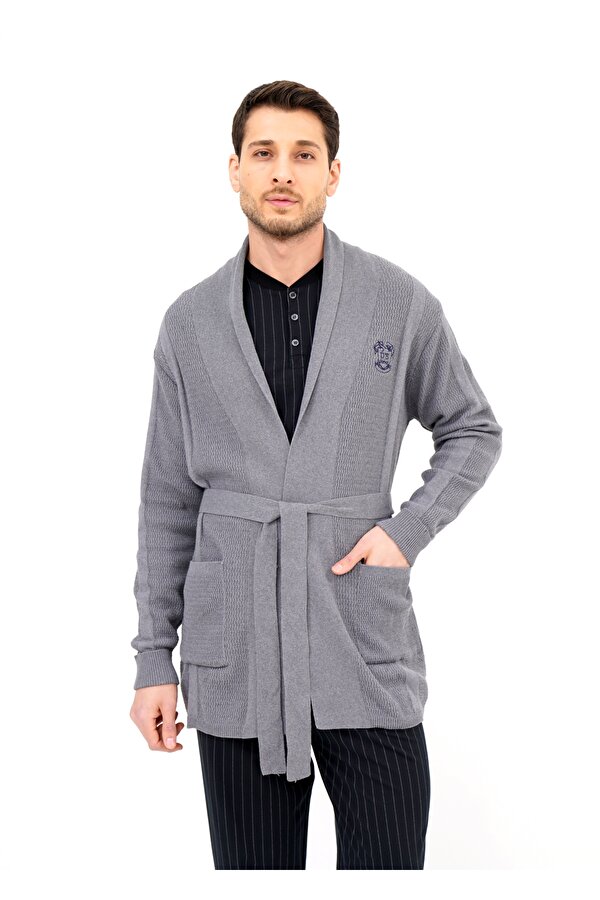 D'S damat Ds Damat Çizgi Desen Pijama Triko Rob Set 3 ' lü SİYAH-GRİ