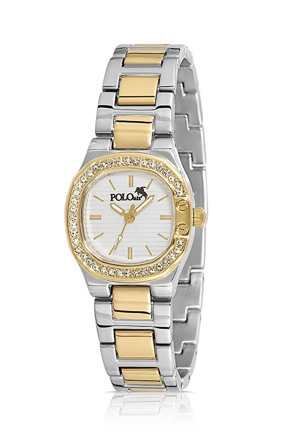 Polo Air Tek Sıra Lüx Taşlı Kadın Kol Saati Gold Gümüş Renk PL-1513B3x