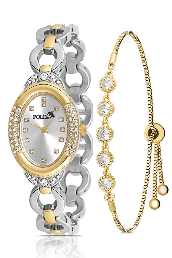 Polo Air Zincir Kordon Lüx Taşlı Kadın Kol Saati Zirkon Taşlı 5 Taş Bileklik Kombin Gold Gümüş Renk PL-1516B3