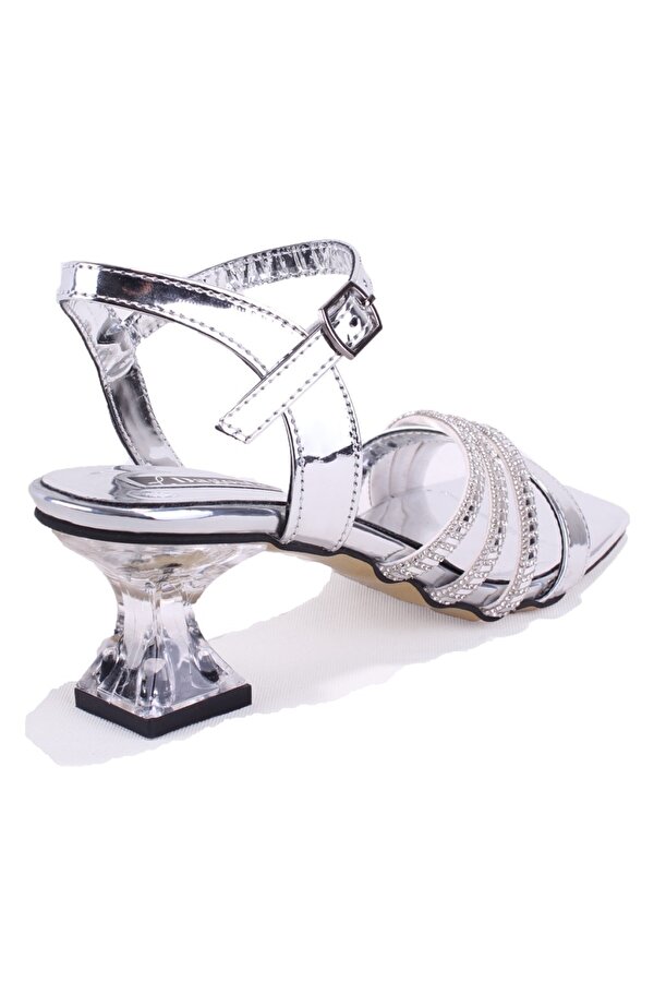 Dagoster DZA07-1284055 Gümüş Şeffaf Topuklu Abiye Kadın Ayakkabı