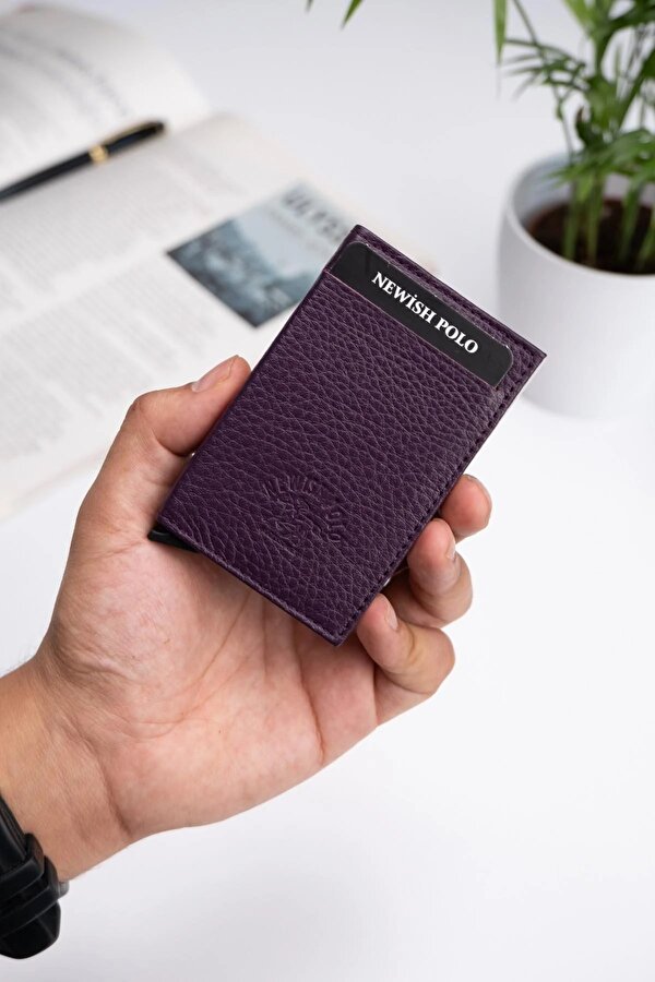 Newish Polo Erkek Hakiki Deri Mekanizmalı Kartlık new018 - Mor