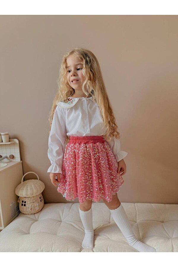 Miniko Kids KIZ ÇOCUK YAKA MODELLİ KOL DETAYLI ETEK TAŞLI TAKIM