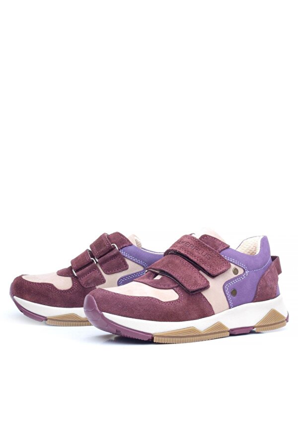 Rakerplus Hakiki Deri Bordo Pembe Metal Detaylı Kız Çocuk Sneakers Ayakkabı