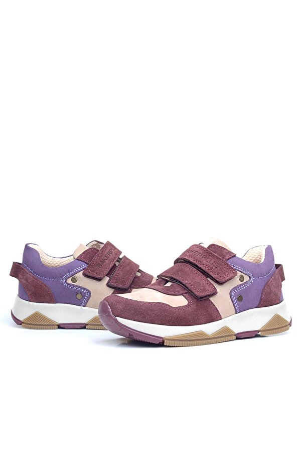 Rakerplus Hakiki Deri Bordo Pembe Metal Detaylı Kız Çocuk Sneakers Ayakkabı
