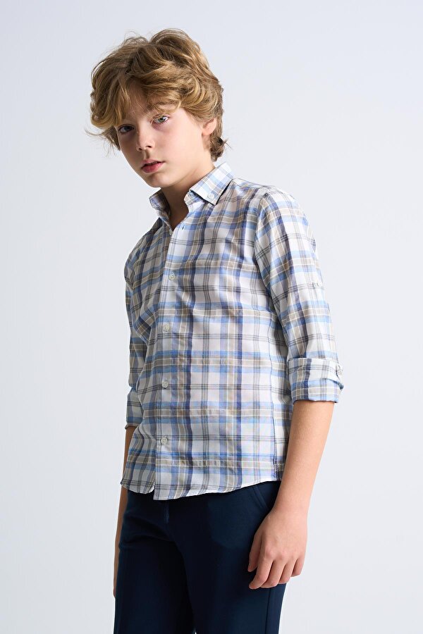 Alexander Gardi ALEXANDERGARDI Katlama Kol Kareli Uzun Kollu Çocuk Gömlek