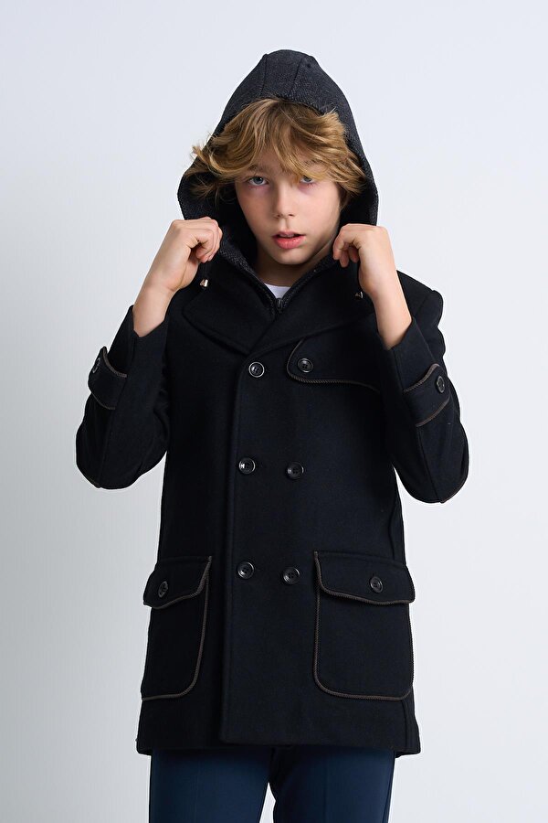 Alexander Gardi ALEXANDERGARDI Çıkarılabilir Kapüşonlu Düğme Detaylı Astarlı Çocuk Kaban