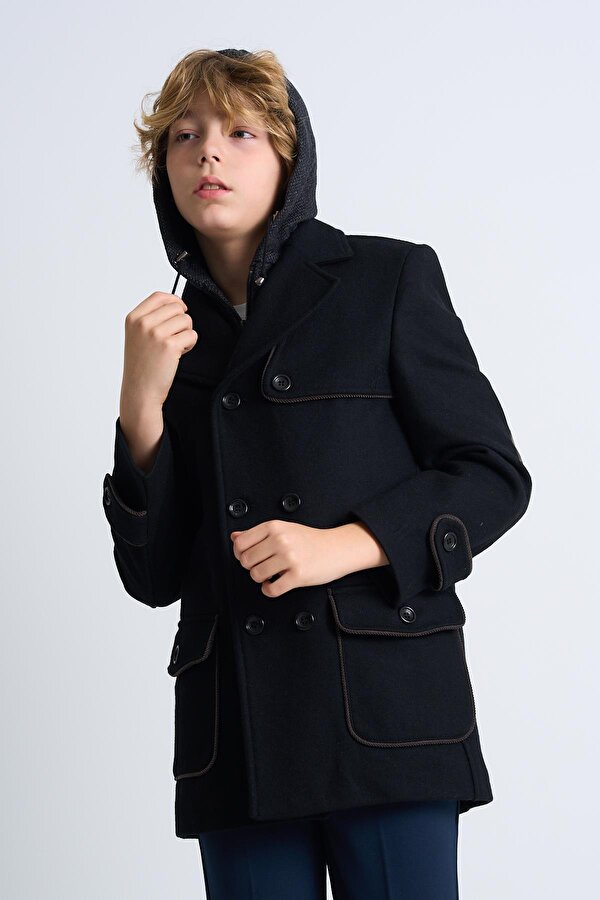 Alexander Gardi ALEXANDERGARDI Çıkarılabilir Kapüşonlu Düğme Detaylı Astarlı Çocuk Kaban