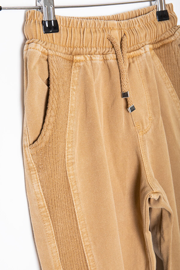 Cansın Mini Hardal Bel ve Paçası Lastikli Erkek Çocuk Keten Pantolon 20411