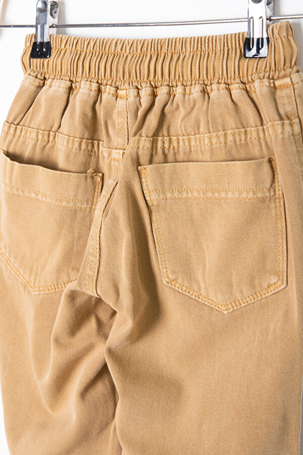 Cansın Mini Hardal Bel ve Paçası Lastikli Erkek Çocuk Keten Pantolon 20411