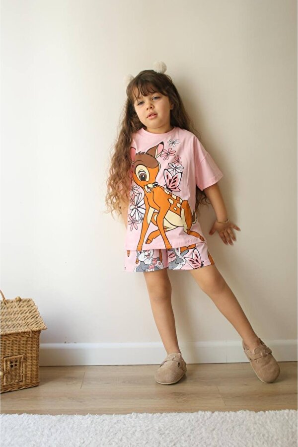 Miniko Kids KIZ ÇOCUK CEYLAN MODELLİ BASKILI ŞORTLU PAMUK TAKIM