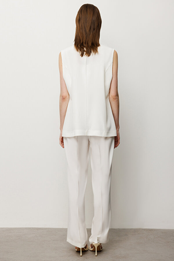 Ekol Kadın Bol Paça Cepsiz Pantolon 6504 Ekru