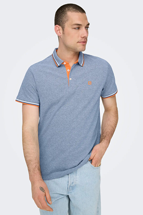 Only&Sons Only & Sons Erkek Onsfletcher Polo Yaka %100 Pamuk T-Shirt 22024827 Mavi