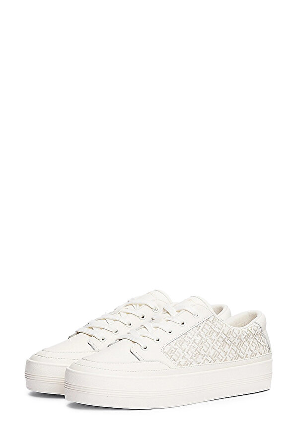 Tommy Hilfiger VULC LEATHER SNEAKER MONO Beyaz Kadın Sneaker