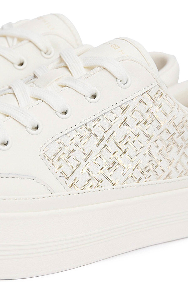 Tommy Hilfiger VULC LEATHER SNEAKER MONO Beyaz Kadın Sneaker