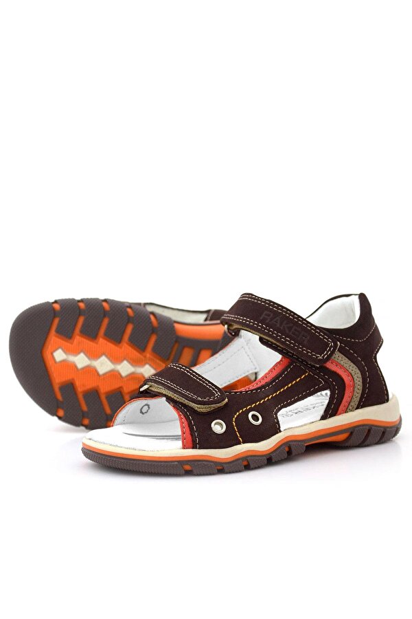 Rakerplus Hakiki Deri Kahverengi Cırtlı Erkek Çocuk Sandalet